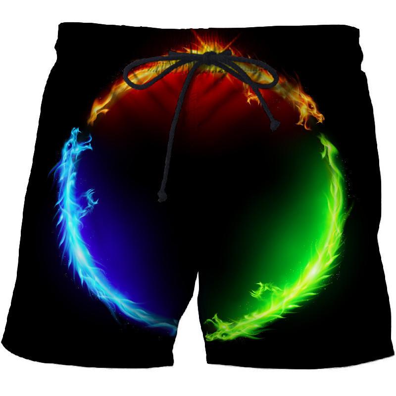 Men's 3D Flame Printed Summer Beach Shorts, Casual Sports Shorts