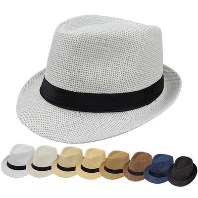 Unisex Stroh Jazz Fedora im britischen Stil - Idealer Sonnenhut für Frühling/Sommer für Outdoor, Partnerlook