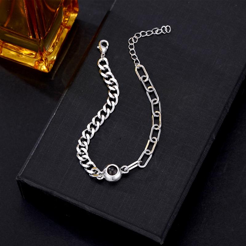 Personalisierte rhodium- oder goldbeschichtete Messing-Gliederkette Foto-Projektionsarmband