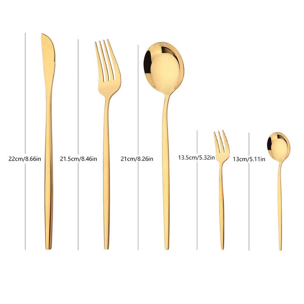 20Pcs/Set Mirror Gold Cutlery Set Stainless Steel Tableware Knife Cake Fork Spoon Dinnerware Set Kitchen Flatware Silverware