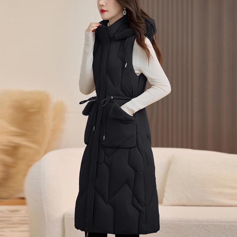 Fashion Winter Women's Long Warm Vest Hooded Faux Fur Collar Can Be Worn on Both Sides Thick Sleeveless Parkas Woman Jackets