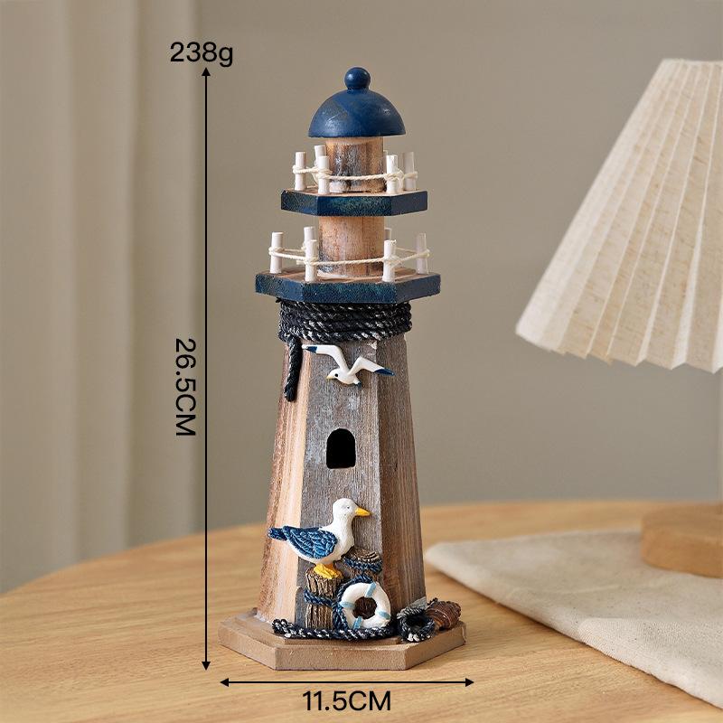 Ornamenti Faro in Legno Stile Mediterraneo Retrò Modello Torre di Guardia in Legno Artigianato da Tavolo Fai da Te Decorazioni per la Casa a Tema Oceanico
