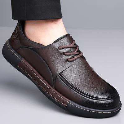 Men'S Casual Leather Shoes Spring Autumn New Fashion Lace Up Soft Sole Loafers Comfortable Outdoor Height Increase Flats