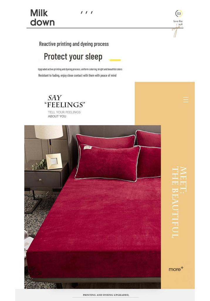 Solid Color Crystal Velvet Fitted Sheet Set - Single Piece Bed Sheet with Mattress Protector