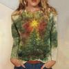 Women's 3D Christmas Snowflake Gradient Print Round Neck Long Sleeve T-shirt Casual Long Sleeve Top Party Loose Women's Top