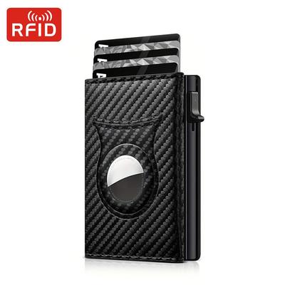 RFID Herren Tri-Fold Geldbörse aus Kohlefaserleder mit Apple Airtag Halter und Magnetverschluss