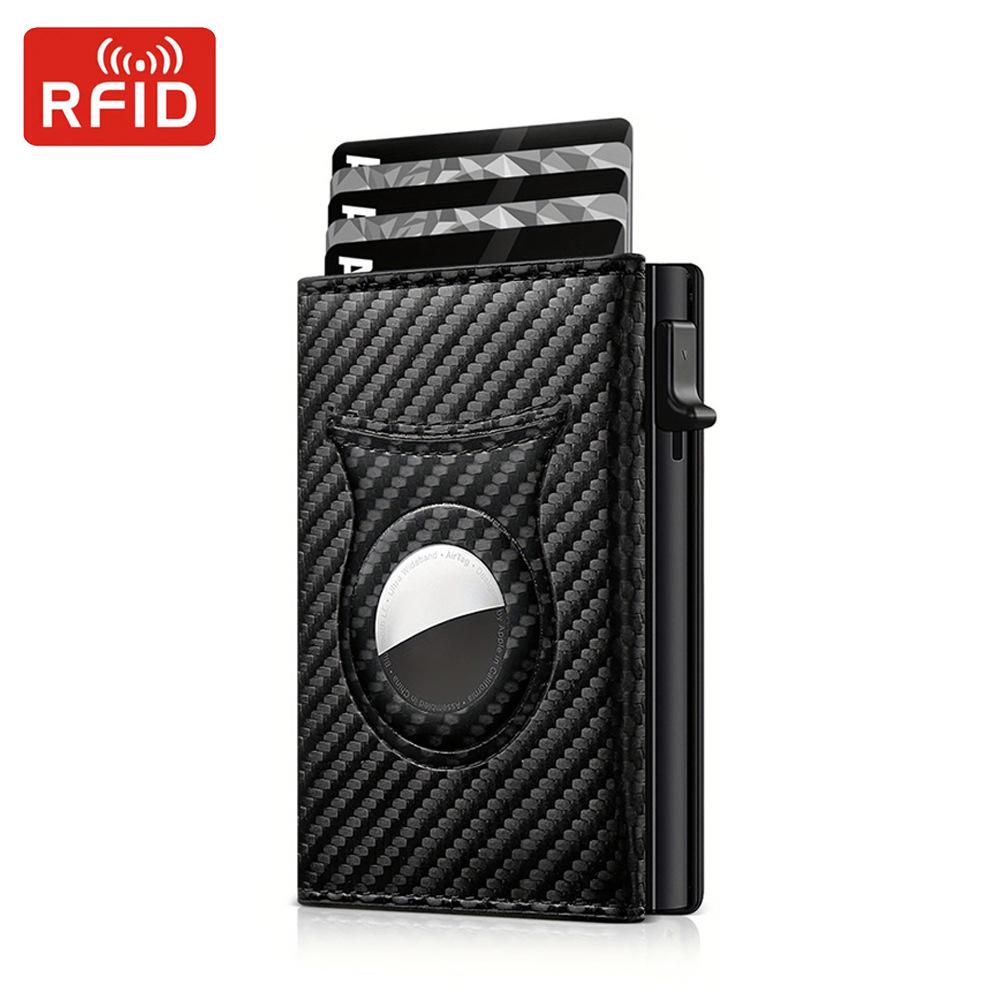 RFID Men's Carbon Fiber Leather Trifold Wallet with Apple Airtag Holder and Magnetic Closure