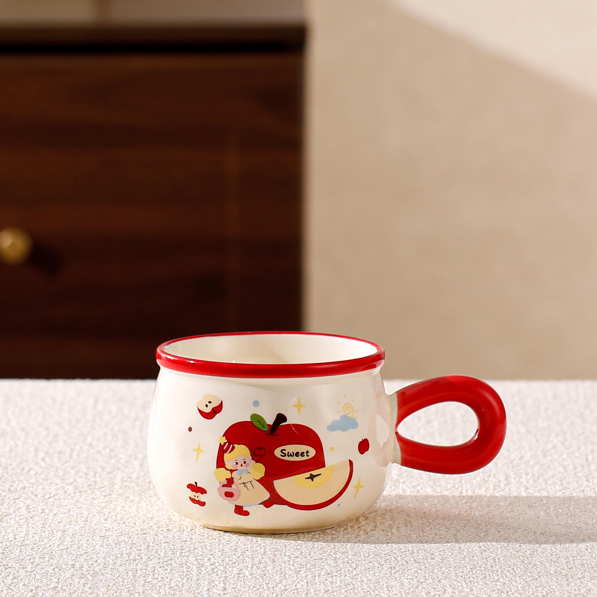 

Ceramic Heart Mug with Lid & Spoon - Cute Cartoon Design for Girls, Ideal for Office or Breakfast Use 380ML