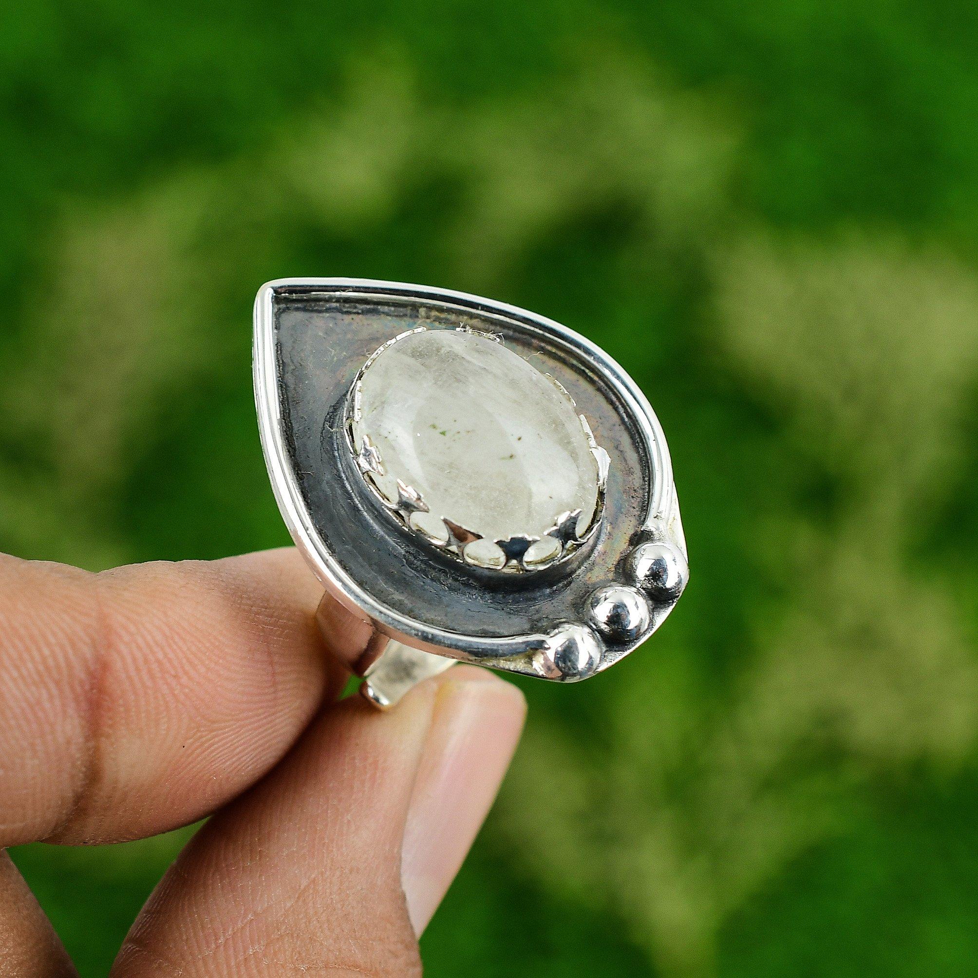 

Натуральный Лунный Камень Драгоценный Камень Солитер Регулируемое Кольцо 925 Серебро Для Женщин Adjustable