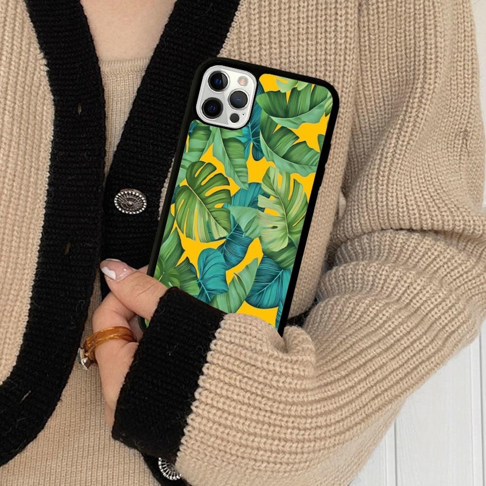 Palm Tree Leaves Phone Case Silicone PC+TPU For For iPhone  11 12 13 14 15 16 Plus Pro Max Cover