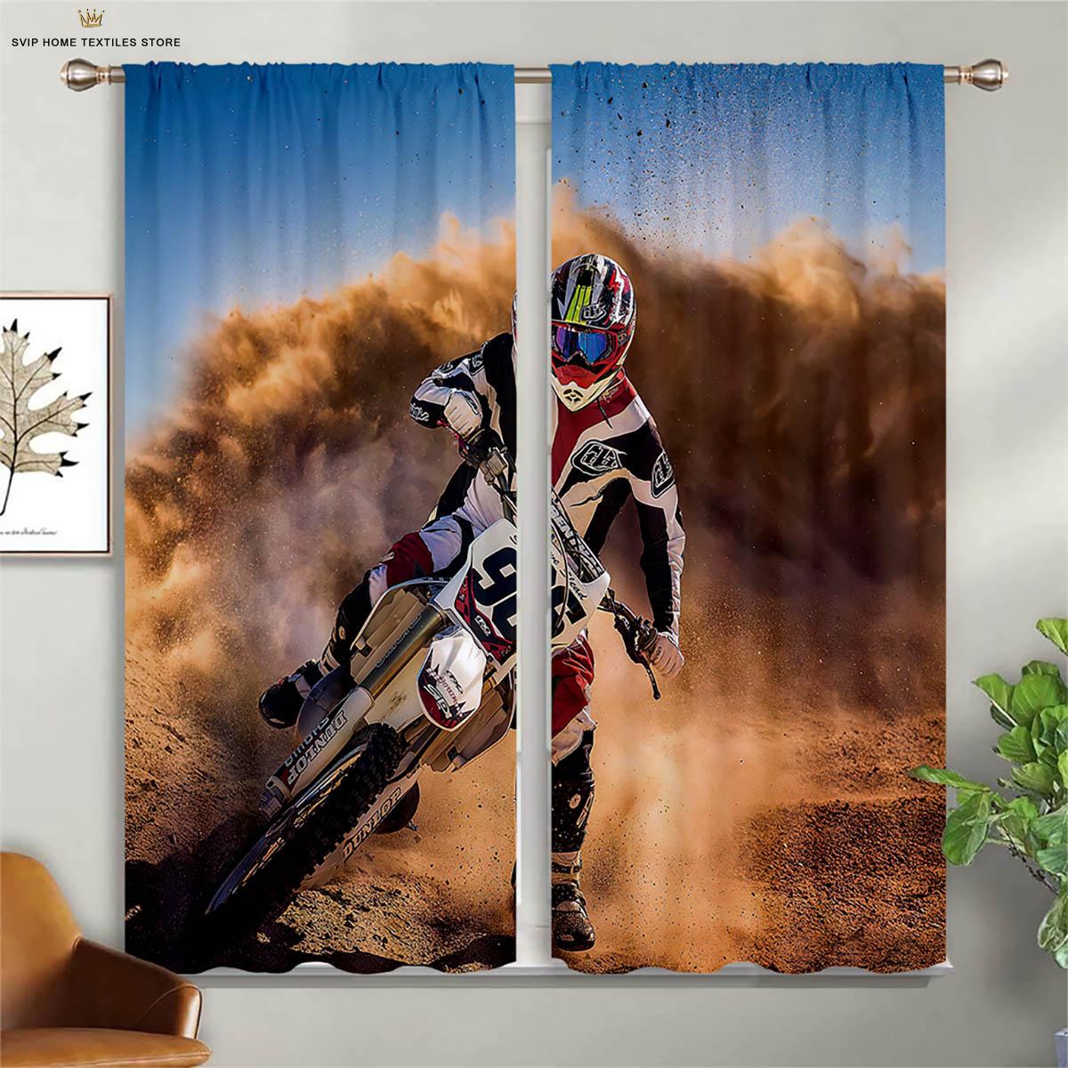 

2 шт. Гоночный пустынный мотоцикл 3D печать Шторы Спальня Гостиная Кухня Декоративные шторы Машинная стирка W50X130H(CM)X2PCS&Rod pocket