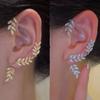 Stylish Fashionable Bohemian No Piercing Crystalline Rhinestone Leaf Ear Cuff Earrings Fake Piercing Clip For Women Earrings Jewelry BijouxTrendy Cuff