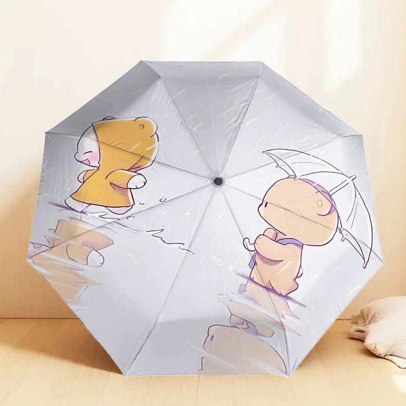 1pc Rainy Day Friends Automatic Folding Umbrella 8 Rib Iron Frame,  Suitable for Travel, Daily Use, Birthday, Women & Men Gift c1231056