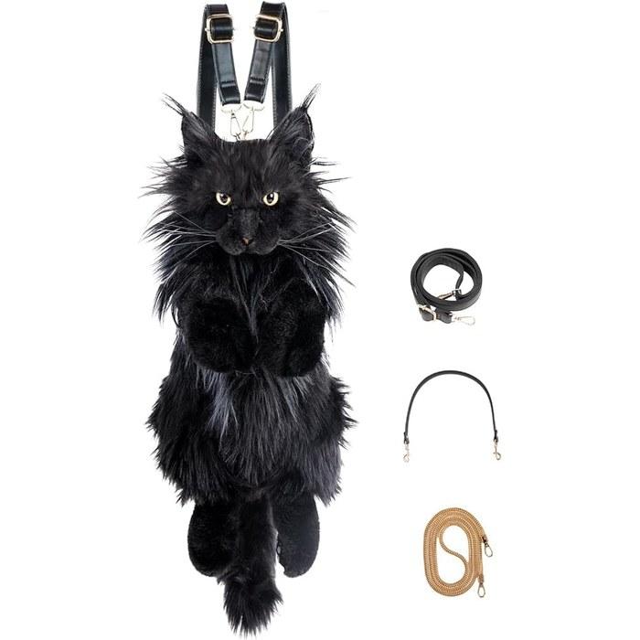Chongker Cat Plush Backpack - Realistic Puffy Cat Wallet Crossbody Bag for Women - Cute Soft Animal Plush Handbag with Adjustable Strap,