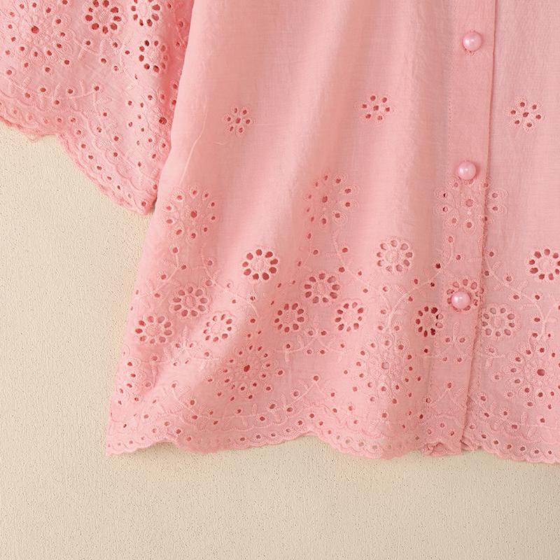 ZANZEA Women Casual Turn Down Collar Loose Half Sleeve Crochet Patchwork Blouse