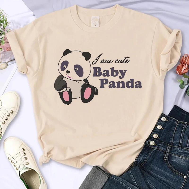 Funny Cute Panda Printed T Shirt for Women Summer Short Sleeve Cartoon Casual Creative T-shirt Vintage Round Neck Clothes