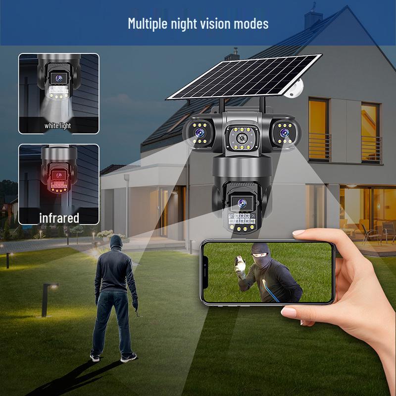 AOV Solar-Powered 4G Outdoor Surveillance Camera with Triple-Lens All-Day Recording