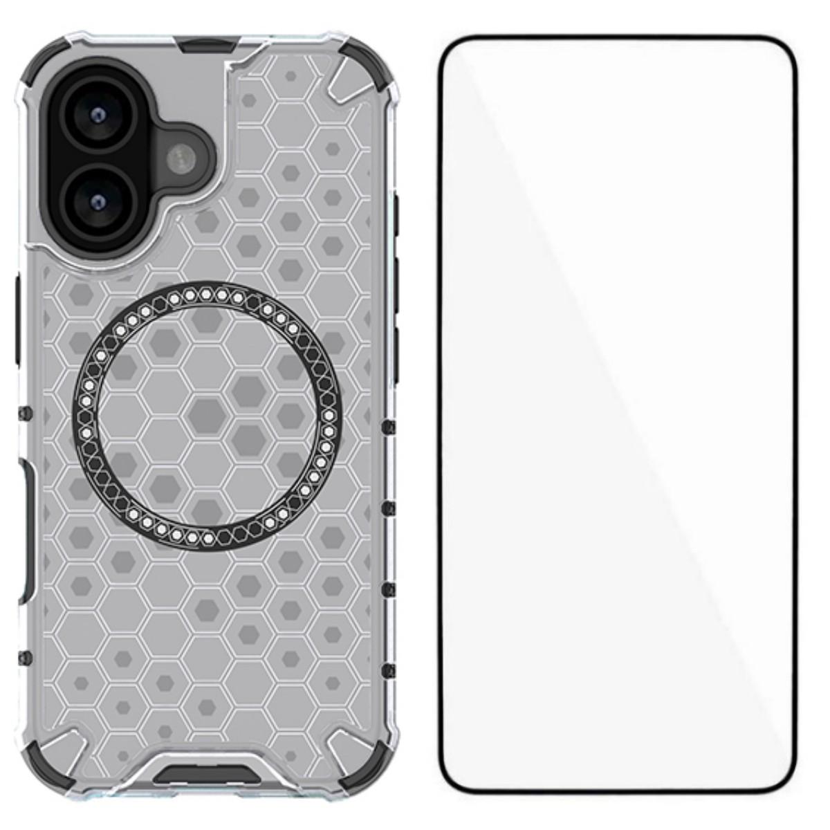 

For iPhone 17 Phone Case Compatible with MagSafe WANLONFENG FC Series with Tempered Glass (Big Lens Hole) Transparent