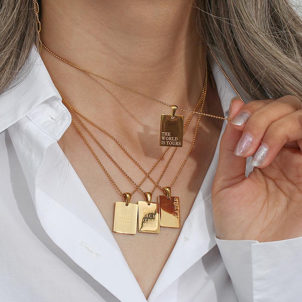 Vintage Silberfarben Graviert Länglich Paar Anhänger Perlenkette Damen Halskette Edelstahl Schmuck Halskette Für Männer