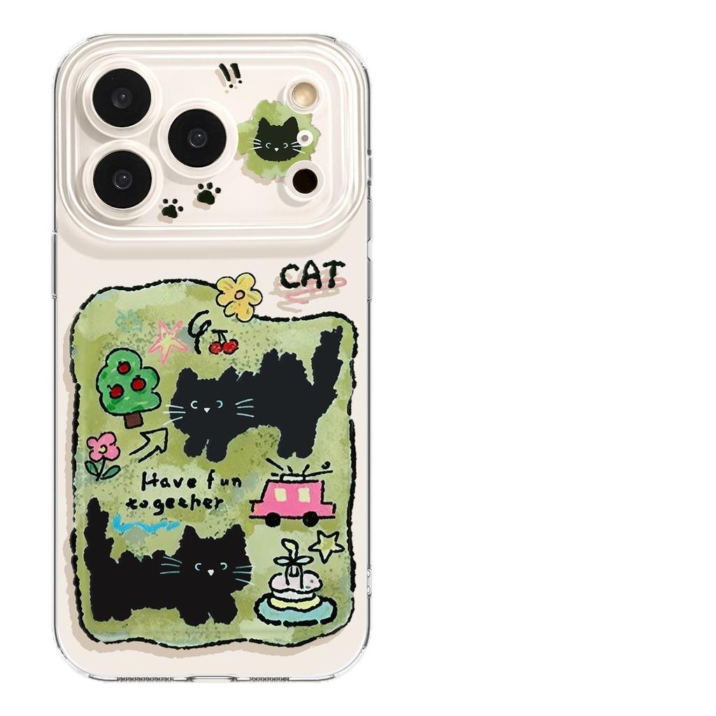 Grass cat is suitable for Apple 17promax spring 16 soft case 15 lanyard iphone14 cute 13 mobile phone case
