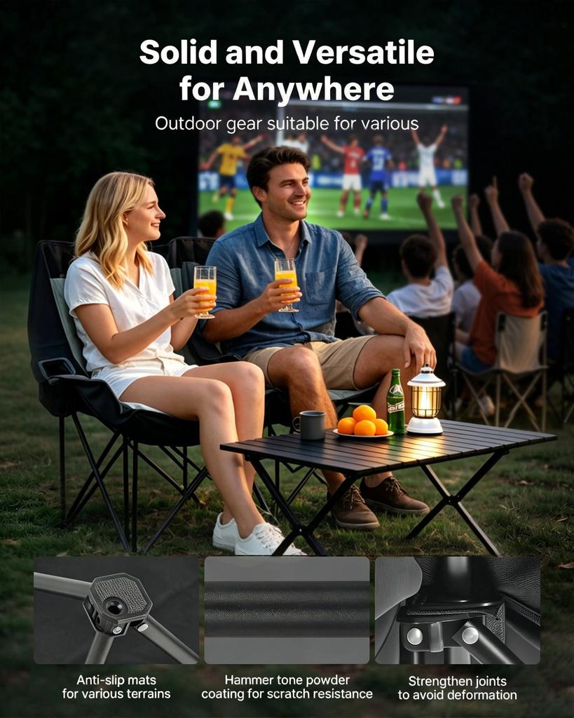 VEVOR Double Camping Chair, Oversized Two Person Camp Chair with 660 Lbs Heavy Duty Support, with Dual Cup Holders, Wine Glass Holders