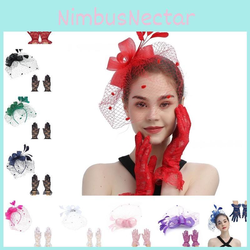 Oberoende Förpackning Spetshandskar Och Vintage Slöja Pannband Set För Bröllop Rese Souvenirer Personal Förmåner Ha5082 Set