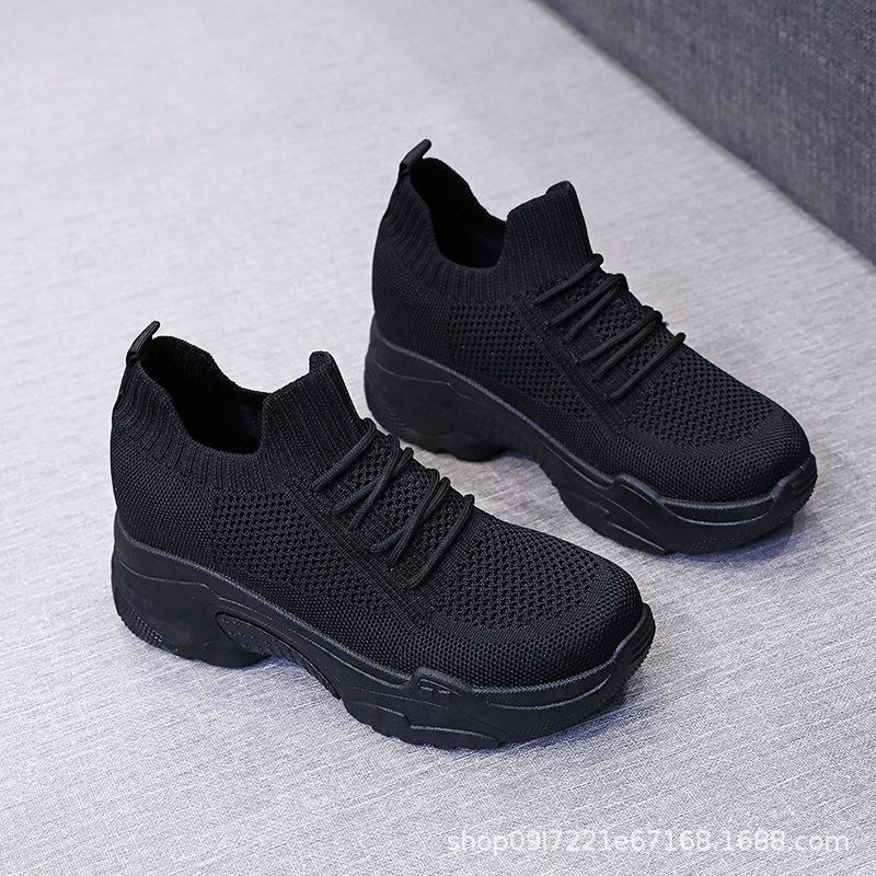 Inner Heightening Women's Shoes New Flying Woven Single Shoes Trendy High-top Shoes Women's Trend Spring and Autumn Single Net Red Shoes Children Tren