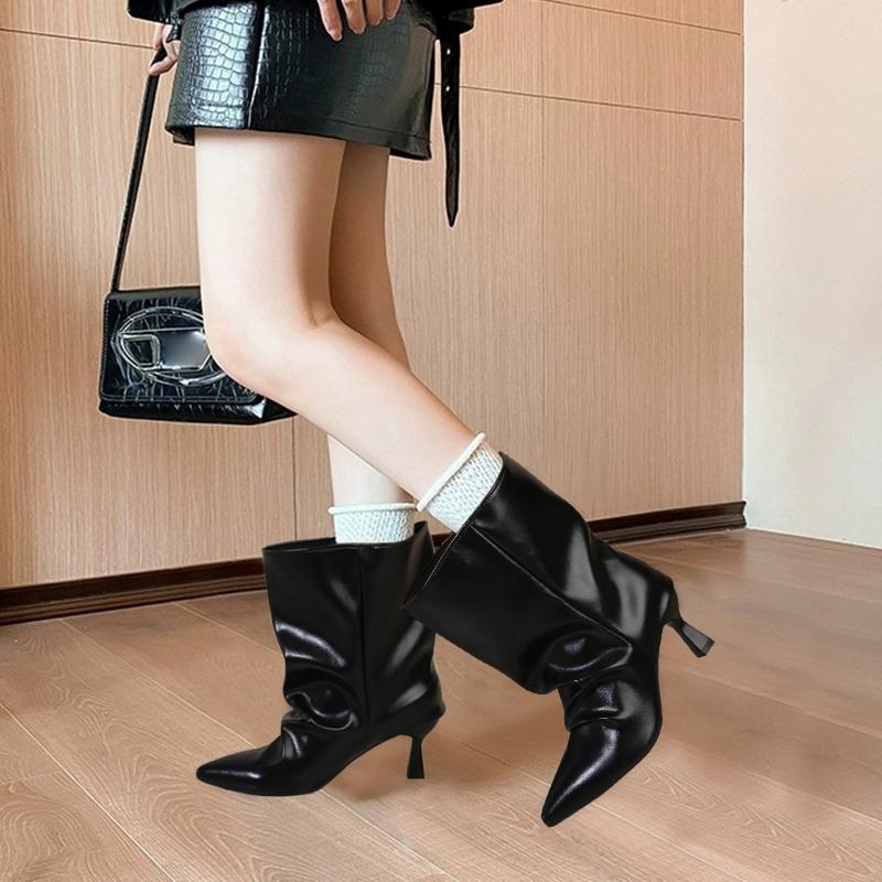 Designer Autumn Winter Pointed Toe Women Thin Heel Ankle Boots Street Style Slip On Party Short Botas Mujer