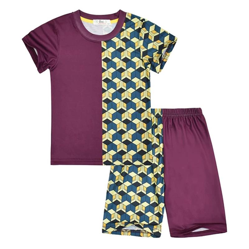 Demon Slayer Kyojuro Rengoku Flame Hashira 2-Piece Set Short Sleeve T-shirt and Matching Shorts Anime Print Casual Loungewear