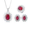 Jewelry Retro Style Simulation Red Corundum Jewelry Set Pendant Ring 12 * 16 Stud Earrings 8 * 12