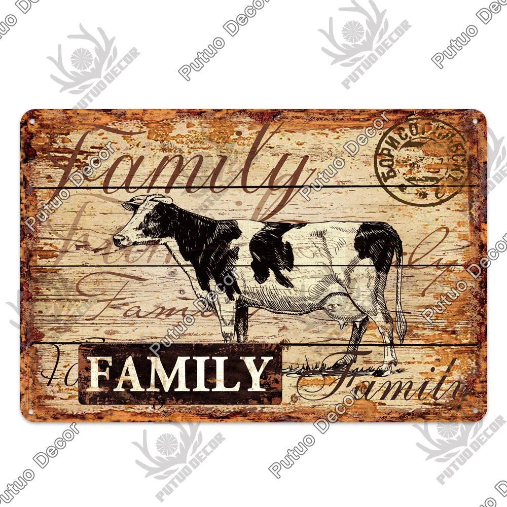 Putuo Decor Farm Tin Sign Milk Vintage Tin Sign Plaque Metal Plate Retro Poster for Farmhouse Cow Pig Wall Stickers Art Decor
