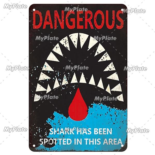 [MaPalte] Vintage Warning Sharks Metal Sign Tin Sign Decoration Plaque Home Wall Decor Bar Sign Home Decor Poster Drop Shipping