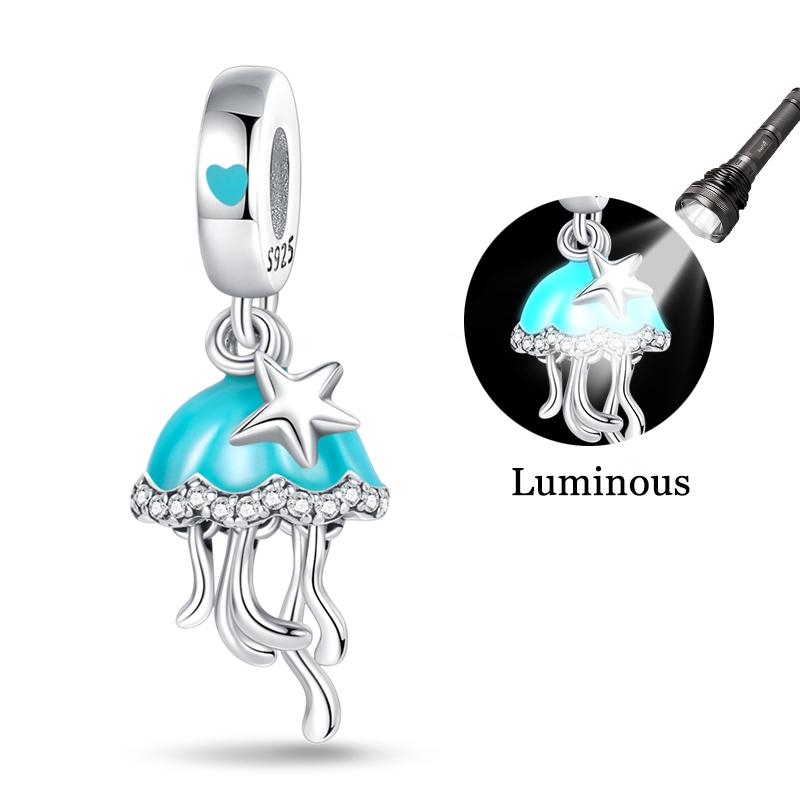 925 Silver Luminous Blue Ocean Series Octopus Starfish Charms Beads For Women Fit Bracelet DIY Jewelry Gifts