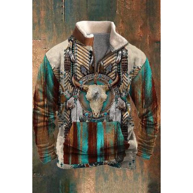 Spring And Autumn New Men'S Long Sleeve Half Zipper Printed Casual Fashion Trend Jacket