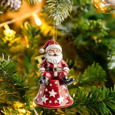 2D Plane Christmas Tree Pendant Acrylic Santa Claus/Snowman/Elk Christmas Decoration Cartoon Painted Christmas Ornament for Home