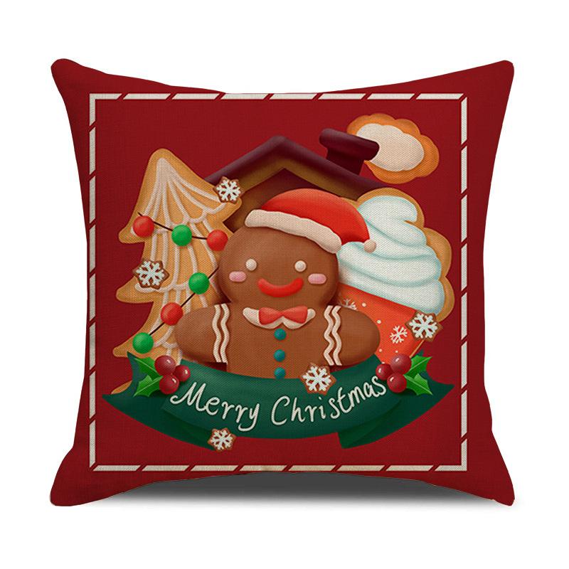 Christmas Pillow Cartoon Red Print Elk Snowflake Sofa Bedroom Linen Cushion Cover