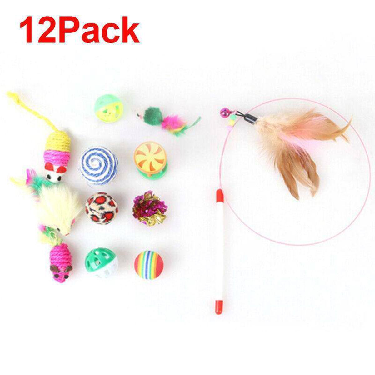 

12/21PCS Interactive Kitten Bulk Toy Feather Balls Cat Toys Set Collapsible Tunnel Stick Mouse 12PCS