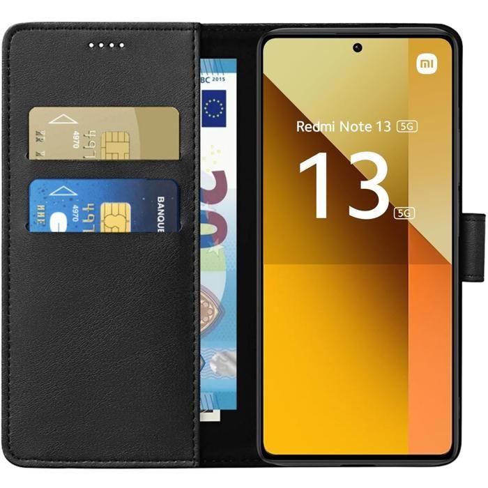 Hülle - Phonillico® - Xiaomi Redmi Note 13 5G - Geldbörse Schwarz - Lederoptik - Videoständer
