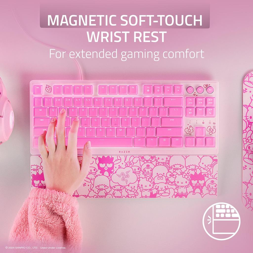 Razer Ornata V3 TKL Gaming Keyboard with Mechanism Membrane Backlit Media RGB and a Magnetic Wrist Rest Kitty Friends Low-Profile Keys, Switches,
