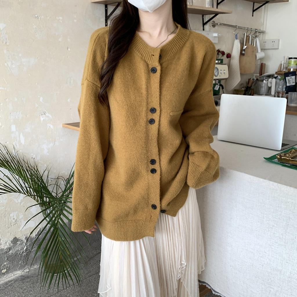 Lässiger Lazy Style Japanischer Stil Einfarbig Gestrickte Strickjacke Damen Frühling und Herbst Weiches Wachsartiges Designgefühl Top Pullover Mantel