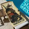 Japanese Samurai Cat Print Beach Towel Retro Ukiyo-e Warrior Cat Design Quick Dry Absorbent Microfiber Towel for Cat Lovers