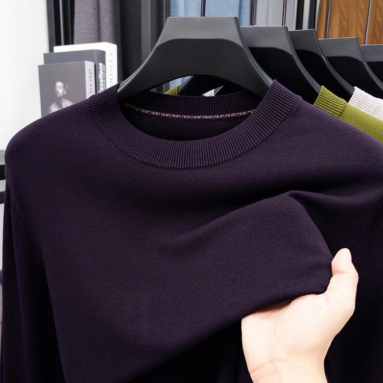 2025 Men's Lightweight Solid Color Round Neck Sweater, Long-Sleeved Knit for Spring/Autumn