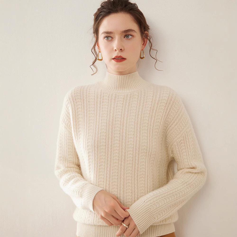Women's Slim Fit Cashmere High Neck Knit Pullover - Thick, Stylish, Casual, and Elegant for Autumn/Winter
