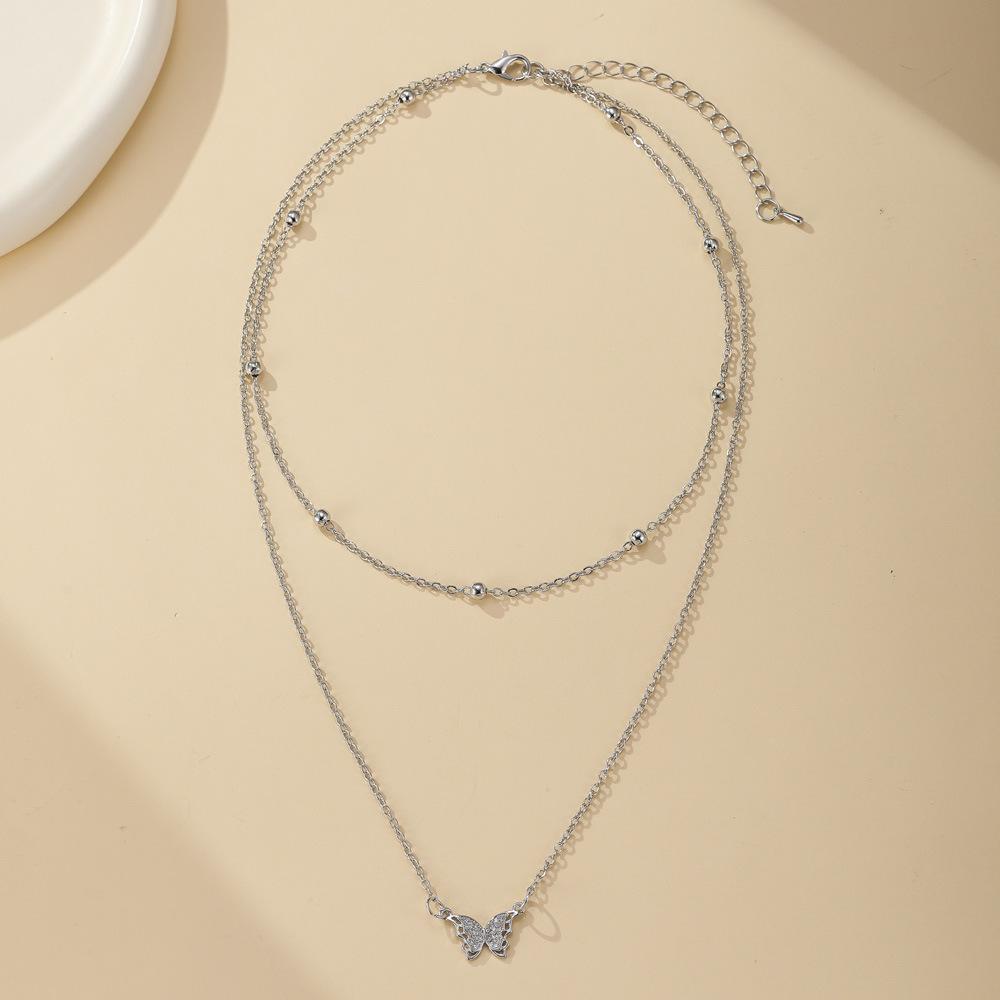 

Многослойное нежное двойное колье с бабочками модного золотого и серебряного цвета для любого случая Silver Butterfly Pendant