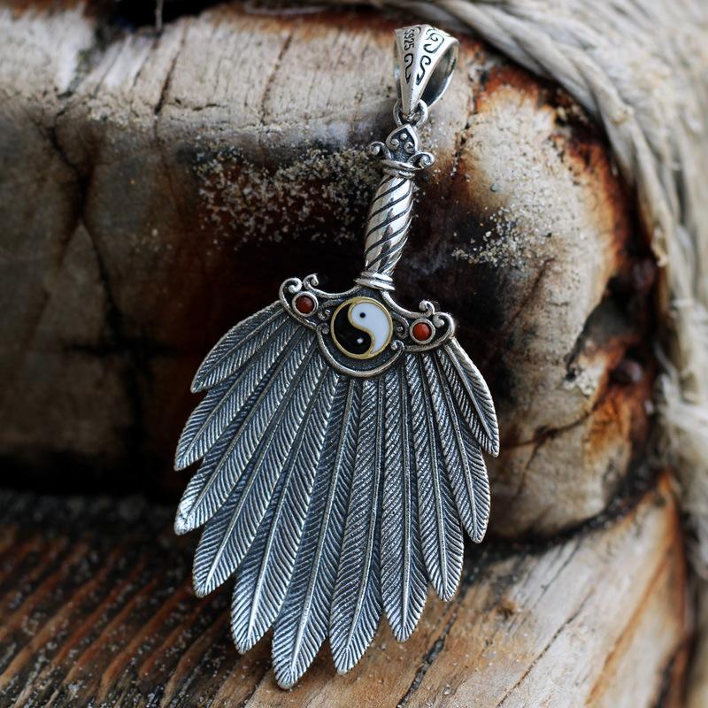 Tai Chi Feather Fan Small Fan Pendant Necklace Hanfu Accessories Fan Antique Style Retro Pendant