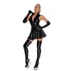New Erotic Faux Leather Club Mini Dress Women Sexy PU Hot Erotic Latex Catsuit Clubwear Shiny Lingerie Pleated Dresses Fetish Co