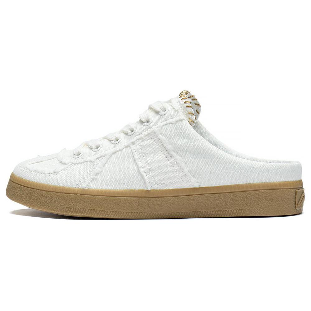 

New LiNing Yunchuan German Army Slippers Anti Slip Wear Resistant Low Top Slip on Open Heel Skateboard Shoes Women s Ecru AGCT158-1 38