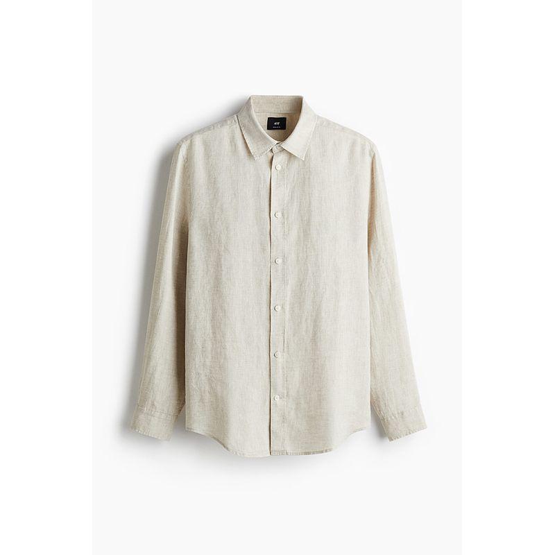 

HM Men s Shirt 2025 Autumn New Arrival Long Sleeves Lapel Soft Standard Linen Shirt 1258318