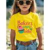 European Sizes Creative Baking T-Shirt for Girls - Features a Playful Pink Design with Handwritten Letters, Perfect for Holiday Gatherings