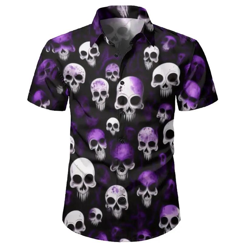 Men's Skull Shirts Casual Short Sleeve Shirt For Men Clothing 2024 Summer Men's Clothing Loose Oversized Lapel Shirt Tops Camisa